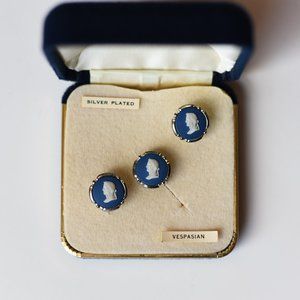 Vintage Wedgwood Jasperware Cufflink and Lapel Set | Silver Plated